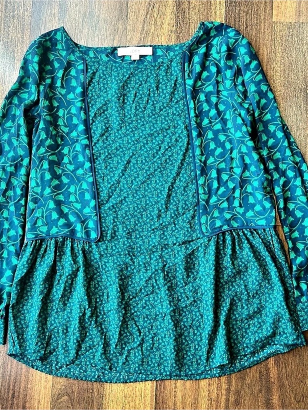 LOFT Green Mixed Floral Peplum Blouse Floral Tunic Top Blue & Green Small